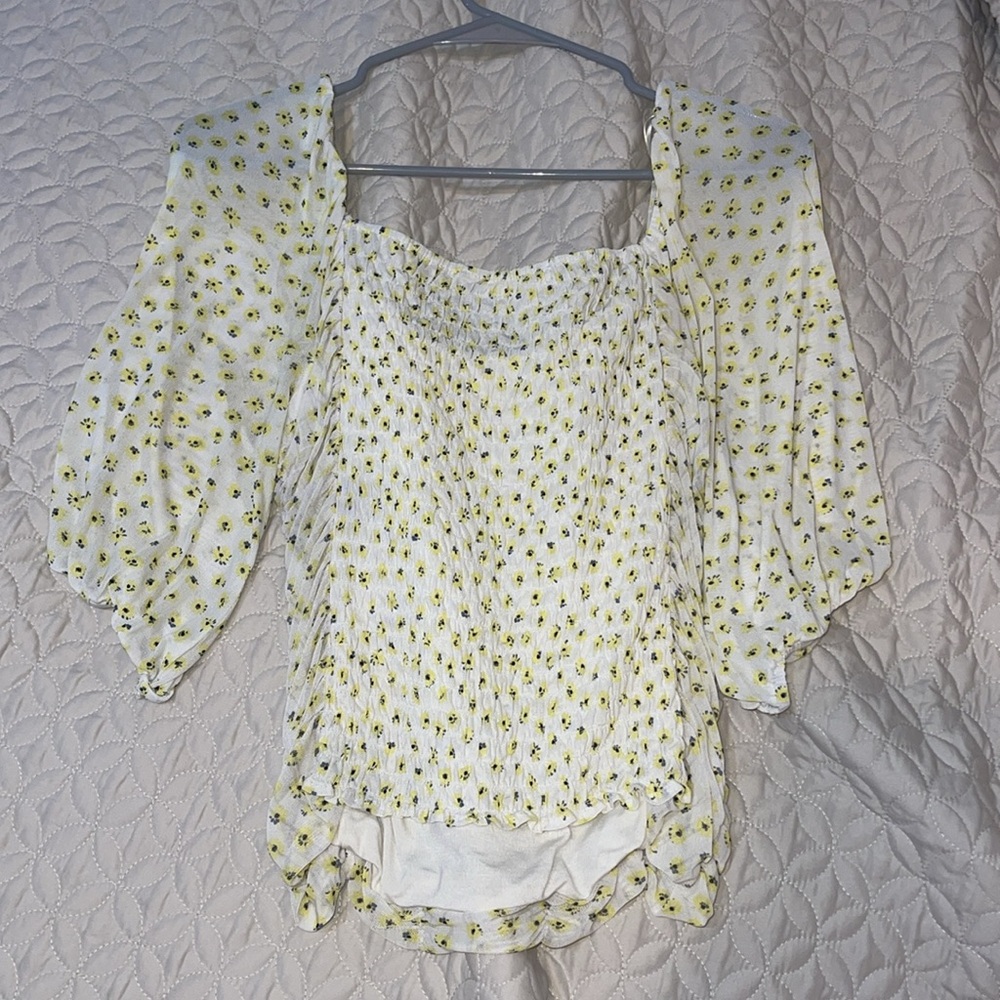 Yellow Printed Mesh Rouge Top - Picture 5 of 5